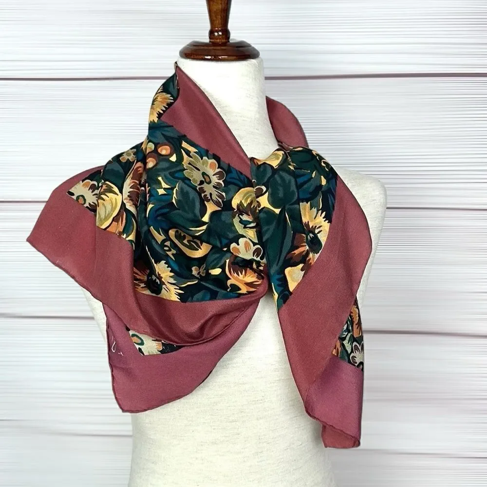 Tuscany Per Donna Silk Crepe Scarf Hand Rolled Mauve Taupe Floral